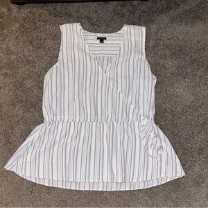 Ann Taylor White and Blue Striped Wrap Blouse